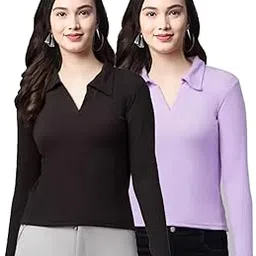 allergo Allegro Cotton Blend Collared Long/Full Sleeve Ribbed Top for Girls Women Ladies - Pack of 2-picture-14