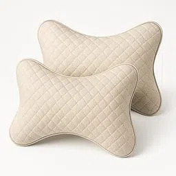 AUTOUNIKO Beige-Color Velvet Car Pillow Cushion for Comfortable Thickness Memory Foam Universal Car Seat Neck Pillow for Driving Car Headrest Pillow Neck Support Cushion for Neck Pain Relief,Pack of 2-picture-46