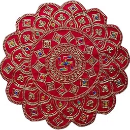 Divine Velvet Pooja Aasan for Idol Placement | Decorative Puja Mat for Mandir | Festivals & Daily Rituals 16 inches Round Shape Pink-image-83