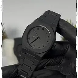 americanviber Men's Matte Black Stealth Watch, Minimalist Analog Quartz Movement, Unique Arabic Dial Numerals, Octagonal Case, Stainless Steel Bracelet for Men-picture-43