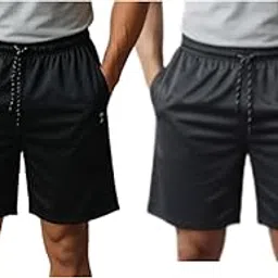 rugan Sports Shorts for Men Dual Zipper Pockets Combo Pack 2 Lycra Polyester Fabric-picture-36