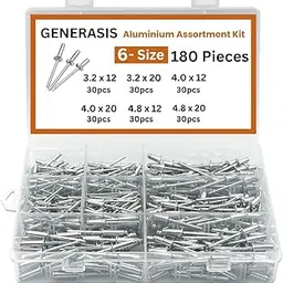 GENERASIS - 6 Size | Aluminium Blind Rivet Assorted Set, Metal POP Rivets for Riveting Gun/Rivet Pin Assorted (6 size - 180 Pieces)-picture-34