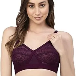 floret Women's Non-Padded & Non-Wired Solid Full Coverage Cross-Elastic Lace Bra-picture-23