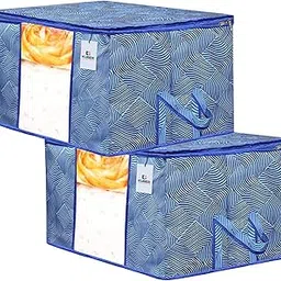 Kuber Industries Lahariya Print Underbed Storage Bag|Non-Woven Comforter, Blanket Cover|Premium Zipper With Side Handles|Multi-purpose Storage Organiser|Pack of 2 (Blue)-picture-17