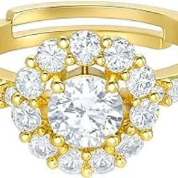 priviu Gold Plated Finger Ring for Women Adjustable White American Diamond Crystal Ring For Women and Girls-picture-17