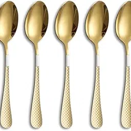 Shipnetic Golden 5-Piece Stainless Steel Cutlery Set with Checks Printed Handle Dinner Spoons Premium Dining Essentials-Stainless Steel Tableware[ Kitchen, Wedding, Restaurants,Gifting]-picture-30
