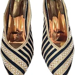Women's Designer Ethnic Flats, Crystal Embellishments, Traditional Mojari Style Slip-On Shoes-picture-37