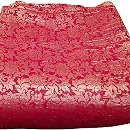 Women/Girls Ethnic Unstitched Brocade Blend Banarasi Jacquard Fabric/Cloth/Dress Material For Dress, Suit, Blouse (1 Meter) Red-picture-10