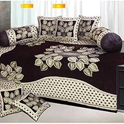 Excell loomtex Presents Attractive Flower Theme Diwan Set which Contains 1 bedsheet, 2 bolsters, 5 Cushion Cover(Color::Coffee)-picture-38