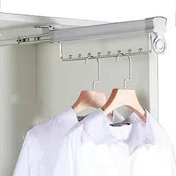 ATHGLOBAL Silver 46cm or 18 Inch Long Closet Rail Top-Mounted Sliding Pull Out Wardrobe Clothes Hanger Rack Telescoping Smooth 3-Fold Double Ball Bearing Storage Organizer Metal 1 Piece-picture-11