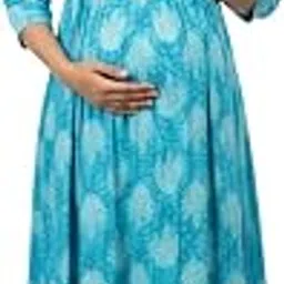 Vimanya Maternity Gown for Women | Comfortable Printed Cotton Feeding Kurti with 2 Side Zipper and Side Dori | Pre & Post Pregnancy | 3/4 Sleeve, Round Neck-picture-12