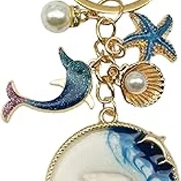 aeenioy 1Pc Keychains Aesthetic, Cute Bag Charms Phone Charms for Girls, Sea Star Shell Dolphin Keychain, Fashion Mobile Charms for Women, Durable Zinc Alloy Phone Accessories for Girls-picture-11