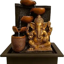 Ganesha Tabletop Fountain Showpiece, Golden, Resin, Indoor Water Fountain with Cascading Bowls, 29L x 22W x 40H cm, 2.6 kg-picture-10