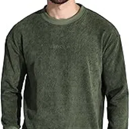 beyoung Olive Green Elbow Patch Sweatshirt for Men-picture-18