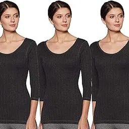 dixcy scott Round Neck 3/4Th Sleeves Charcoal Regular Fit Upper Thermal Tops For Women - Pack Of 3-picture-39