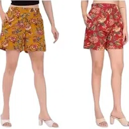 Aanvi Kurti Women's Floral Print Shorts, High Waist, Pockets, Casual Wear-picture-15