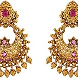 kushal's Fashion Jewellery Ruby Gold Polished Copper Antique Earring Chand Balis, Best for Casual Wear & Special Occasion - 442474-picture-11