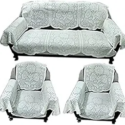 Cotton Royal Look Floral 5 Seater Sofa Cover Set (White, Large) - 16 Pieces-picture-10