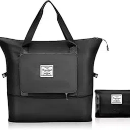 Foldable Travel Duffel Bag, Large Capacity Folding Travel Bag, Travel Lightweight Waterproof Carry Luggage Bag (40 x 23 x 45cm) (Multicolor) (Black)-image-2