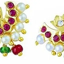 vama Fashions Gold Finish Half Moon Chand Shape Traditional Press Bugadi Clip on Earrings for Women & Girls-picture-49