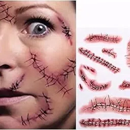 Tinuos Horror Realistic Fake Bloody Wound Stitch Scar Scab Waterproof Temporary Tattoo Sticker Halloween Masquerade Prank Makeup Props-5PC-image-5