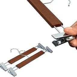 BLOOMAX® Wood Slack/Trouser Pants Hangers with Non Slip Bar Smooth Finish, Wooden Hangers - Slim & Sleek Hangers, 360° Hook- Ideal for Pants (Walnut (Wooden Hanger with Clip), 6 Pcs (Clip Hanger))-picture-26