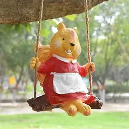 Hanging Girl Squirrel on Swing for Garden Decor, Garden Trees Decor, Balcony Decor, Squirrel Ideal for Garden Decor, Squirrel Figure, Hanging Animal Figure,-picture-20