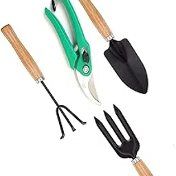 KUMISHRI 4Pcs Gardening Tools Kit – Pruning Shear, Hand Cultivator, Trowel & Fork, Sturdy Wooden Handles, Rust-Free, Durable & Essential Hand Tool Set for Home Garden, Lawn & Outdoor Plant Care.-picture-40