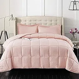 Rajasthan crafts Soft Microfibre Comforter Blanket Lightweight Reversible Quilt Duvet All Weather, 200 GSM Single Bed, Pink Color-image-21