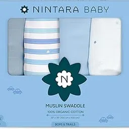 NINTARABABY Swaddles - 100% Organic Premium Muslin Cotton, 39" x 39" (100 cm x 100 cm), Ultra-Soft, Breathable & Lightweight, Hypoallergenic, Gifts for Newborn Boys, Pack of 4-image-3