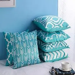 SWHF Soft Decorative Printed Velvet Cushion Cover Set of 6 (16 inch x 16 inch or 40 cm x 40 cm) | Machine Washable | with Zipper | Smooth Fabric | Modern Print-image-8