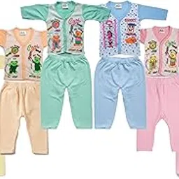 Baby Cotton Clothing Set (0-6 Months), Teddy Bear Print T-Shirt and Pants, Peach, 12-Piece, Set of 6-image-74