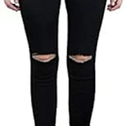 mm-21 Single Button Knitted Denim Skinny Fit Knee Cut Jeans for Women-picture-41