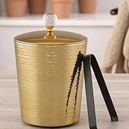 Luxurious Gold Hammered W/Crystal Knob Double Wall Ice Bucket with Crystal Handle and Tongs | Size- 7" x 7" | 'Made in India' Designed & Mfr by GRD Intl.-picture-28