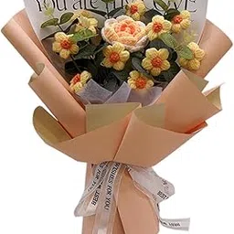 CALANDIS Crochet Flower Holiday Knitting Flower Bouquet for Birthday Thanksgiving Day Orange Rose | Home Dacor-picture-26