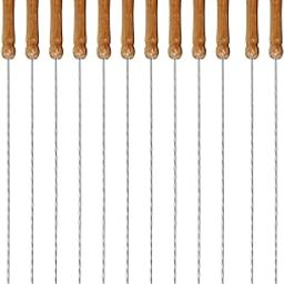 Oriley 12 Inch Stainless Steel Barbeque Skewers Set Rounded/Square BBQ Sticks with Wooden Handle Reusable Metal Kabab Grill Tool for Outdoor Tandoor Kebab Grilling (Pack of 12)-picture-2