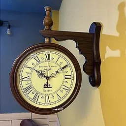 LINE WOOD™ - Jefferson & Smith Vintage Double-Sided Wall Clock – Antique Victorian Hanging Clock with Bracket, Quartz Movement, Roman Numerals, Rustic Farmhouse Decor for Home & Office-picture-41