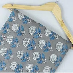 Khushi Handicraft Kashish Fabric Jaipuri Hand Block Print Unstitched 100% Cotton Kashish Fabric Floral Pattern 2 Meter Sky Blue Flower-picture-25