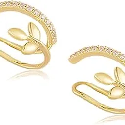 el regalo 1 Pair CZ Leaf Ear Cuff Wrap Earring for Women Girls- Crystal Cartilage Earring-Fake Huggie Hoop Stud Clip On Non Piercing Dainty Earrings-picture-53