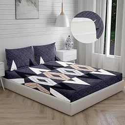 New Town Cotton Feel Glace Cotton Elastic Fitted Printed Queen Size Double Bed Bedsheet with Matchig 2 Pillow Covers Fits Upto 8 Inches Mattress Size Safari 1476 (Shivam-SAFARIN-A1476_bzr)-picture-26