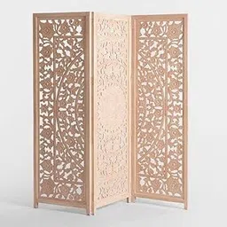 AMAZING STOCK Wooden Room Divider Partition Folding Privacy Screen Decorative Panel for Living Room, Bedroom, Hall, Makeup Studio & Pooja - Mandala Design ~ 3 Panel (Beige Wood)-image-14