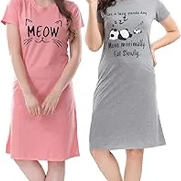 xoya Printed Knee Length Night Dresses for Women/Cotton Nighty - 2 Pc Combo-picture-26