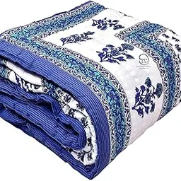 AUROSTYLE 400 GSM Light Weight Rajasthani Traditional Jaipuri Hand Block Print Summer and Winter Cotton Double Bed Quilt Razai [Double Bed 90 x 105 Inch] (Design 1)-picture-16