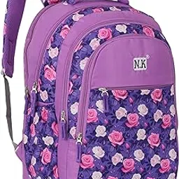 N.K. School Backpack, 26 Litre Capacity, Floral Print, Purple with Pink Roses, 18 Inches-image-1