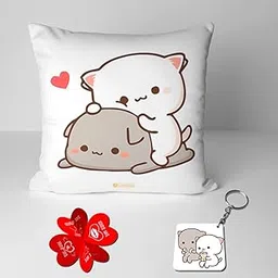 KivStar Peach and Goma Mochi Cat Pillow Cushion Gift Set – Valentine’s Day Gift for Girlfriend, Boyfriend, Couples | Includes Plush Cat Pillow, Matching Keychain & Card (Design-5)-picture-55