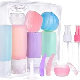 Maycreate Set Of 14 Travel Bottles For Toiletry Kit,Leak Proof Silicone Squeezable Container Bottle For Shampoo,Cream Jars,Lotion Dispenser -With Applicator,Funnel,Clean Brush Set - 85 Ml Multicolor-picture-15