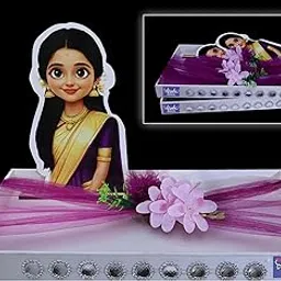 THE BRIDE MADE Multipurpose Trousseau Gift Box (Pack of 2) | White Trujo Packing Tray 12x18 inch | Pine Wood Base with 10x8 inch Cutout & Adjustable Purple Net Band | For Bride, Groom & In-Laws-picture-19