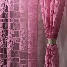 Check- Floral Sheer Semi- Transparent Single Curtain (Pack of 1 pcs)-picture-23