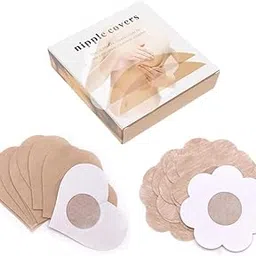 manibam impex 20 Pcs Nipple Covers Disposable Nipple Breast Covers for Women Breast Pasties Nipple Cover Sticker Heart and Flower Pasties (10 Pairs) Beige-picture-15