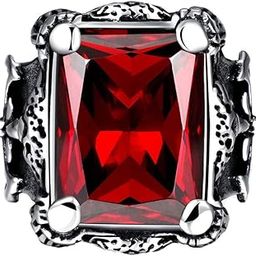 yellow chimes Rings for Men Red Danger Square Shaped Stainless Steel Tough Silver Ring for Men and Boys.-picture-15